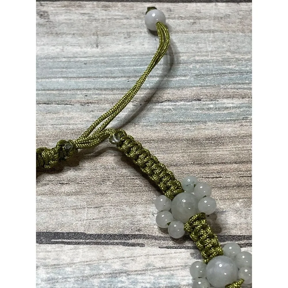 Jade Jadeite Flower Slide Bracelet Beads Cord Adjustable white yellow Green NWOT